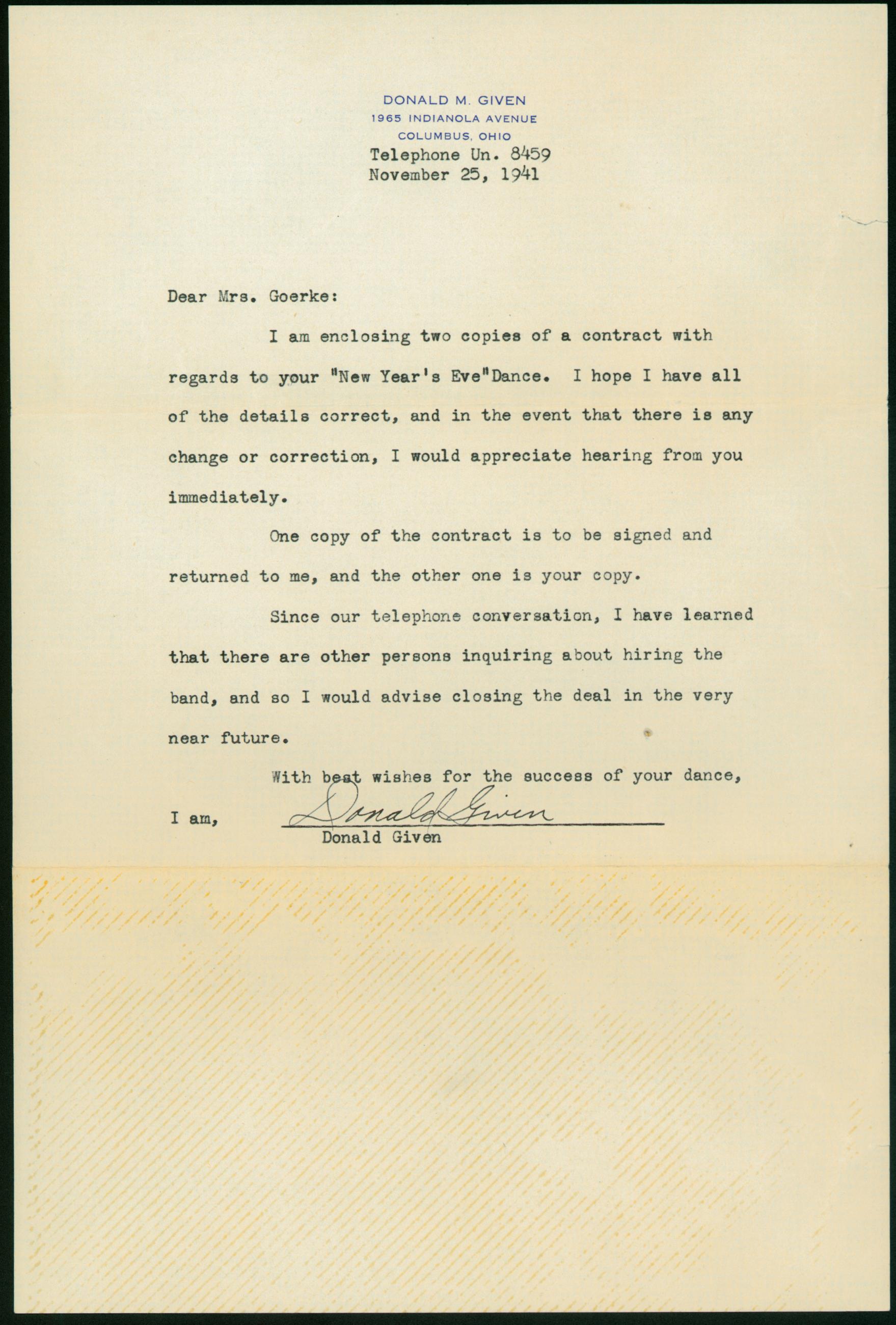 Band Contract for New Years Dance