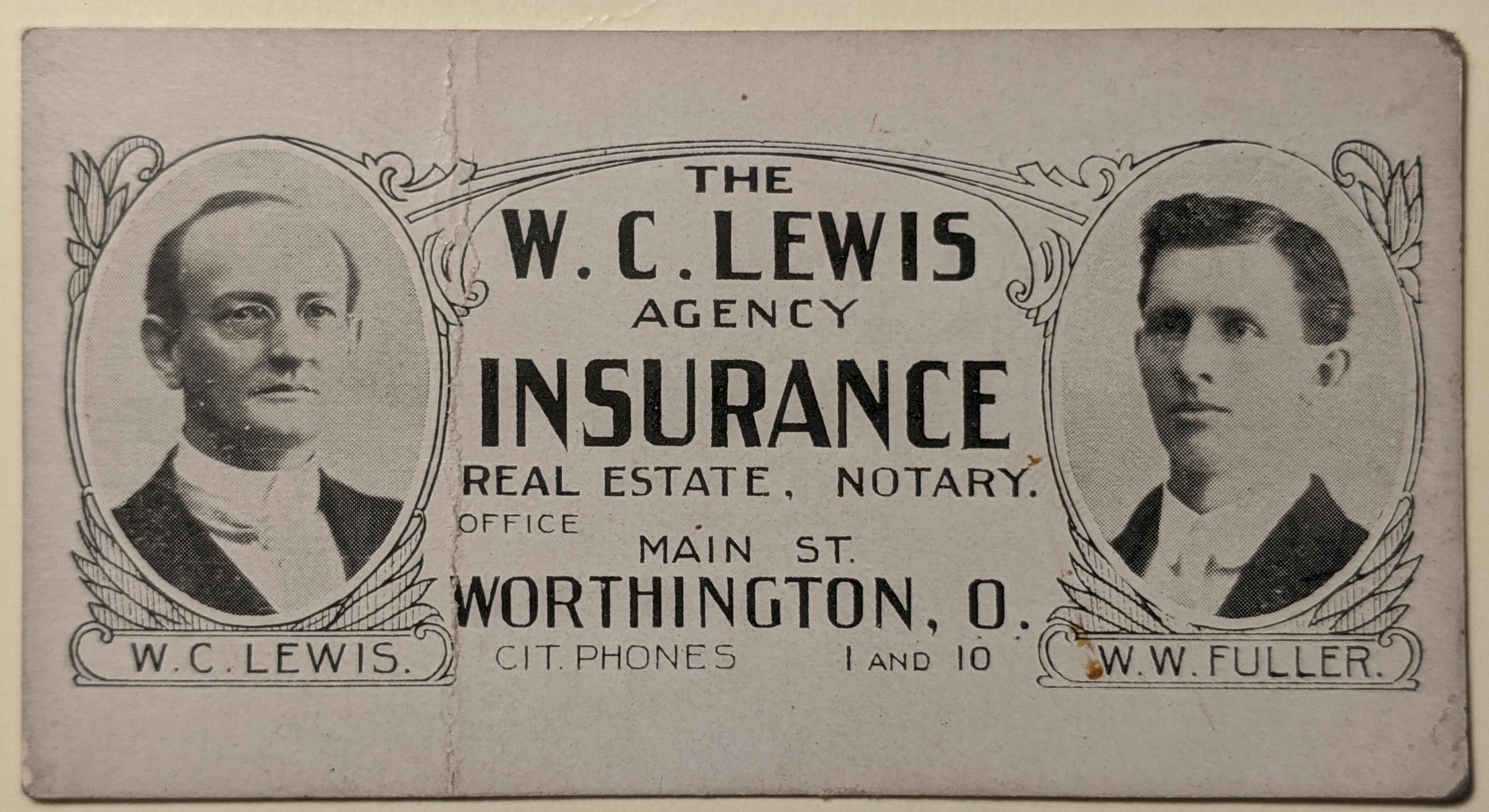 Business Card for W.C. Lewis Agency Insurance