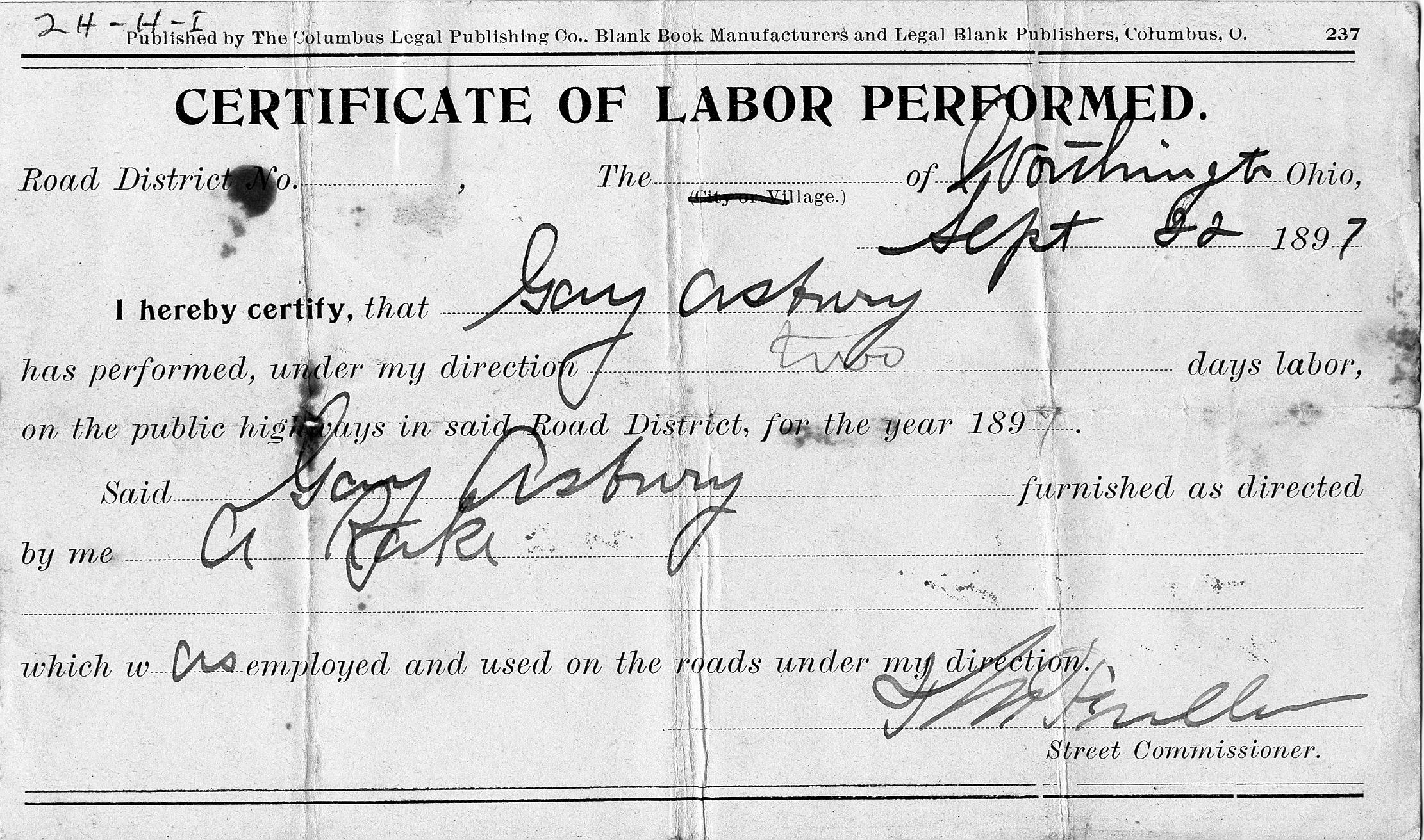 Certificate of Labor