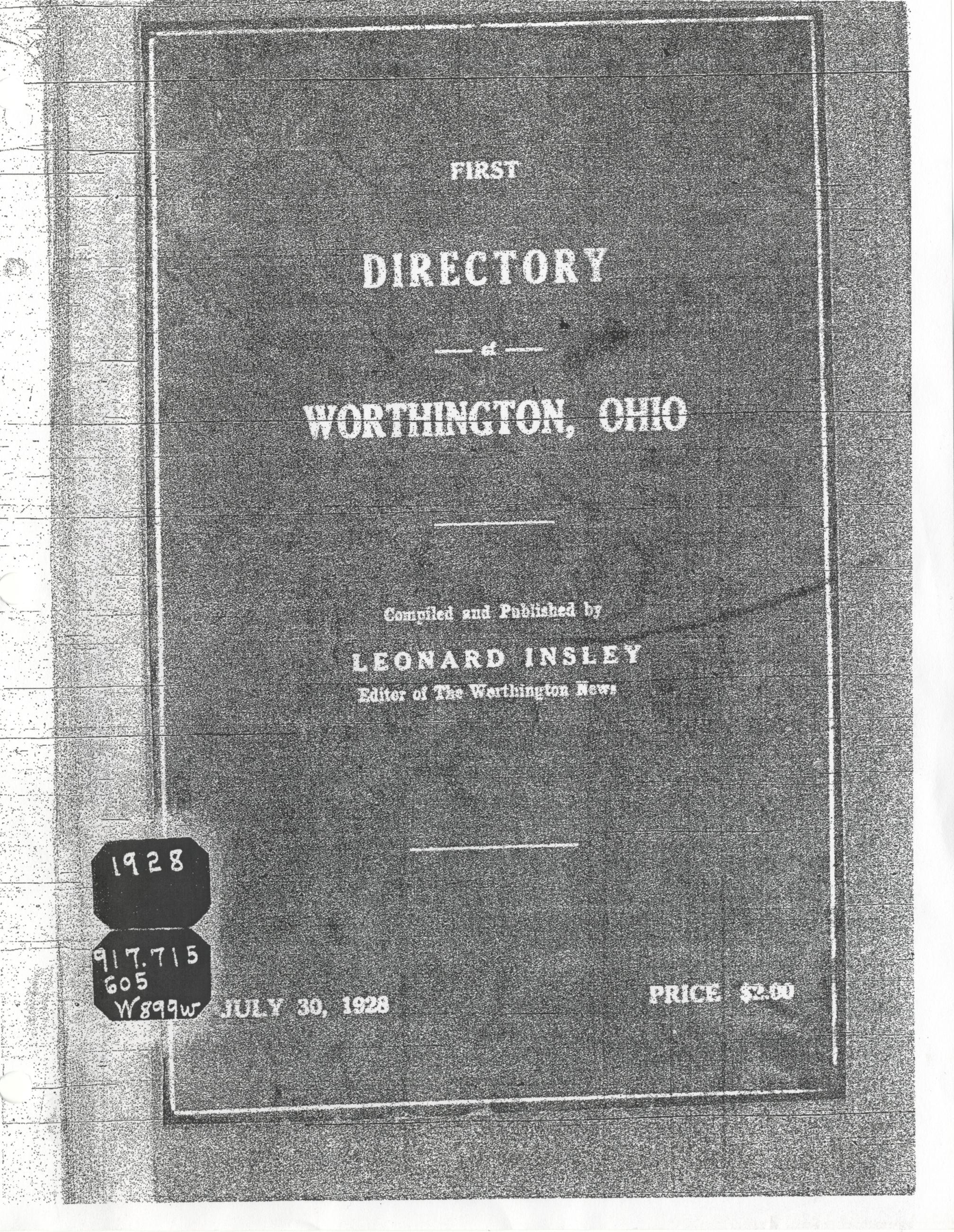 First Directory of Worthington, Ohio