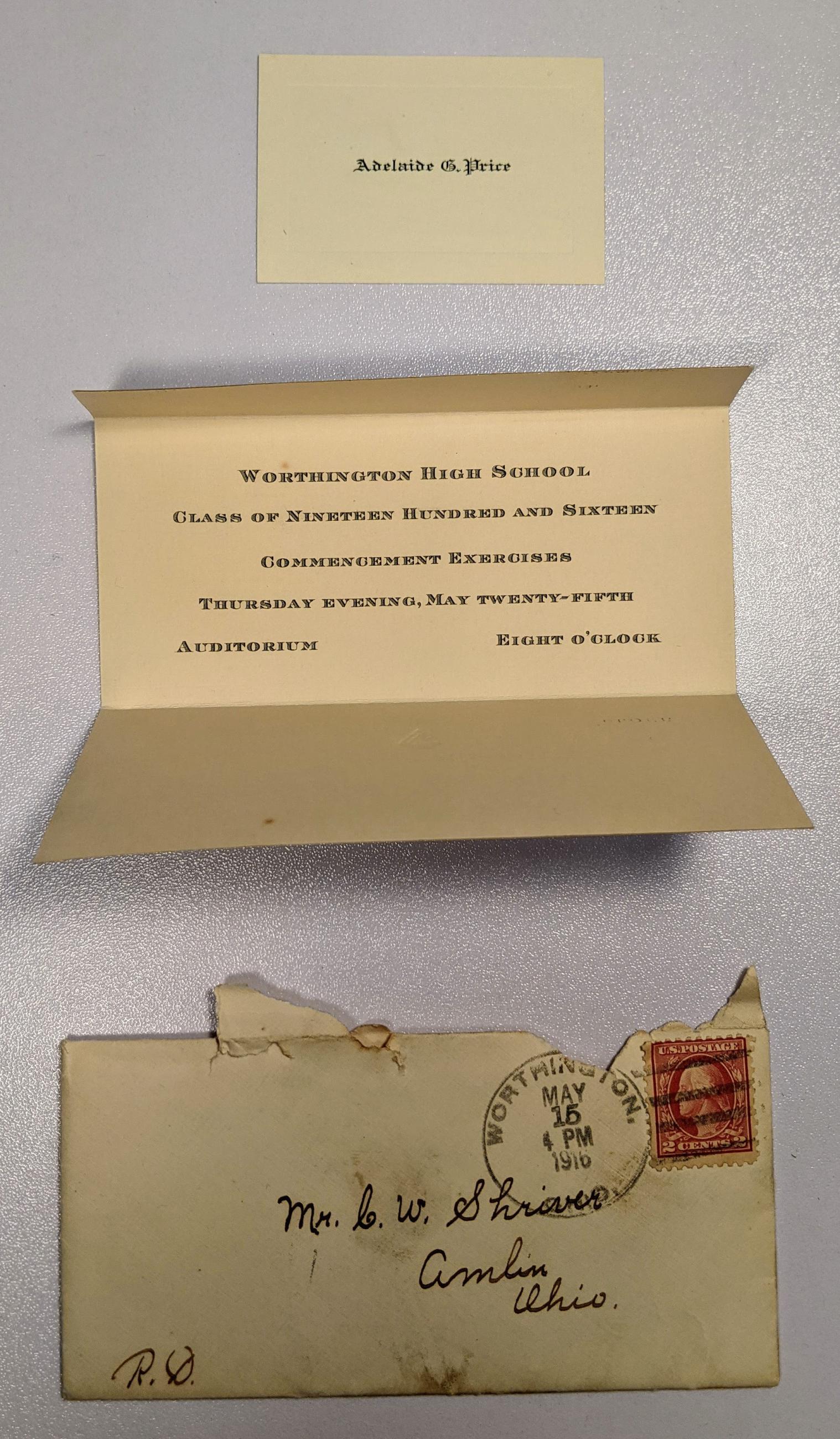 Graduation Announcement of Adelaide Price from Worthington High School