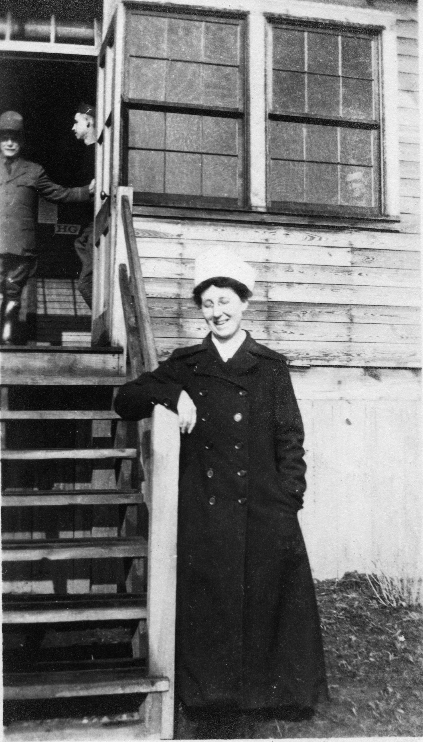 Harriet Elizabeth Putman in Front of Building at Camp Sherman