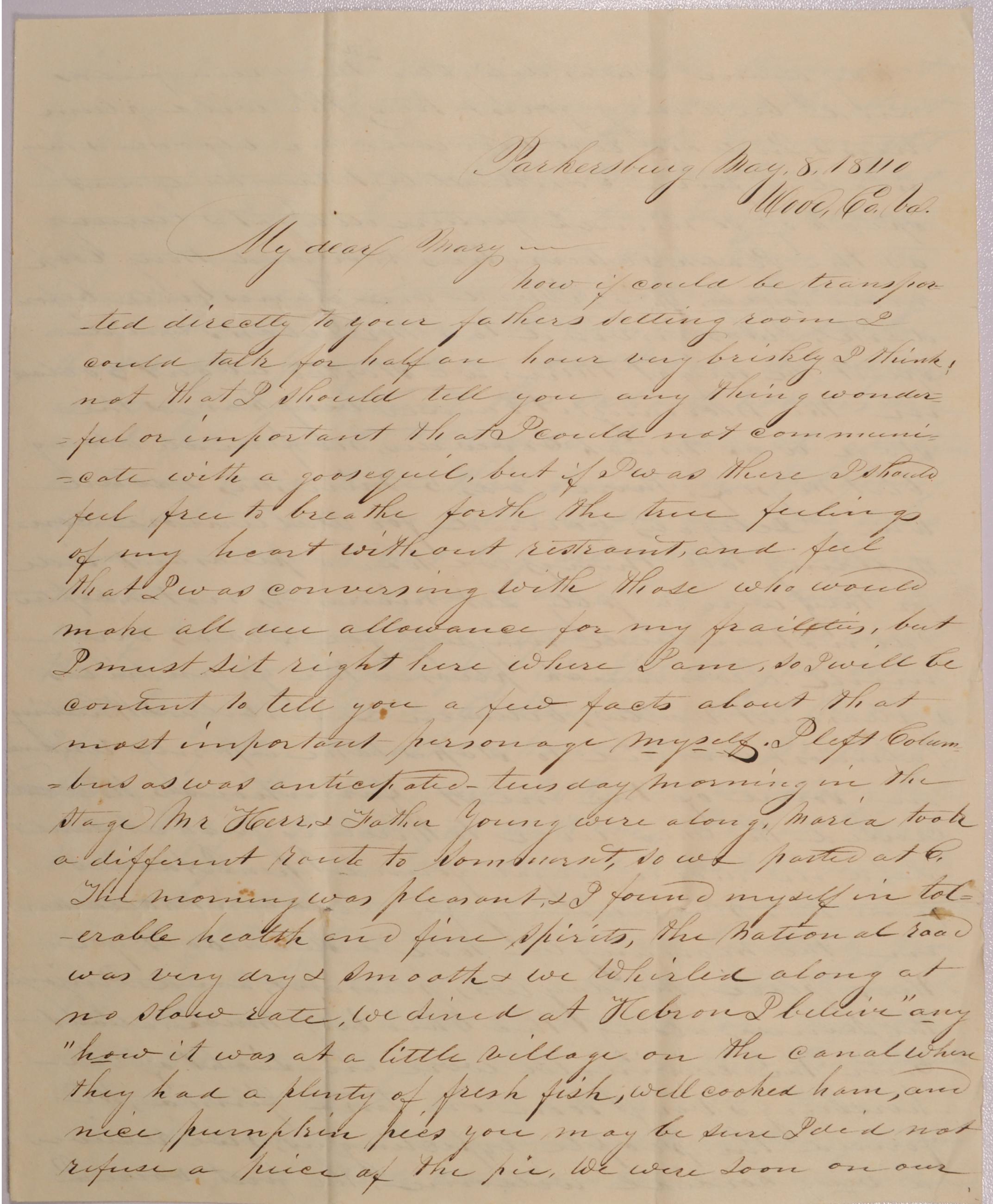 Letter to Mary Johnson of Worthington, Oh from S. M. Tucker of Parkersburg, Virginia