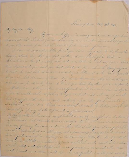 Letter to Mary Johnson of Worthington, Ohio from Damaris Solomon of Lockbourne, Ohio