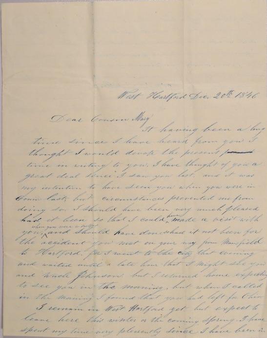Letter to Mary Johnson of Worthington, Ohio from Norman K. Johnson of West Hartford, Conn.