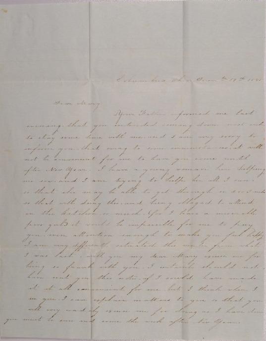 Letter to Mary Johnson of Worthington, Ohio from Jeannette Ridgway of Columbus, Ohio