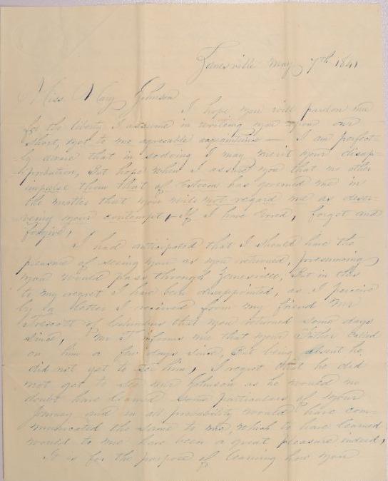 Letter to Mary Johnson of Worthington, Ohio from John R. Worman of Zanesville, Ohio