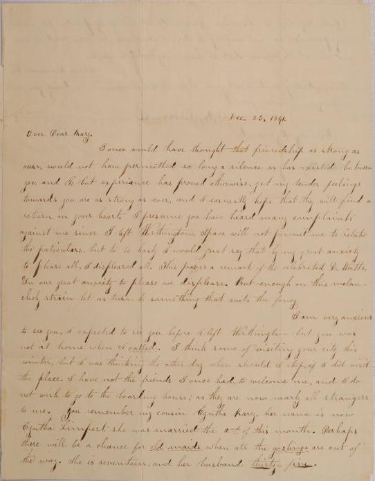 Letter to Mary Johnson of Worthington, Ohio from Damaris Solomon of Columbus, Ohio