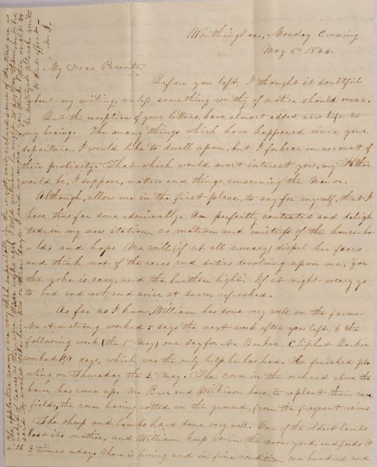Letter to Orange & Achsa Johnson, Visiting Mansfield, Connecticut from Mary Johnson of Worthington, Ohio