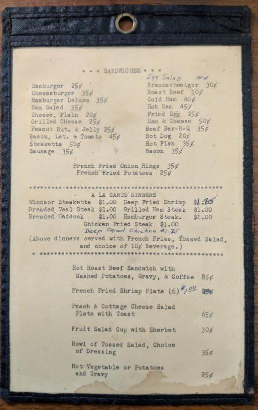Menu from The Village Confectionery