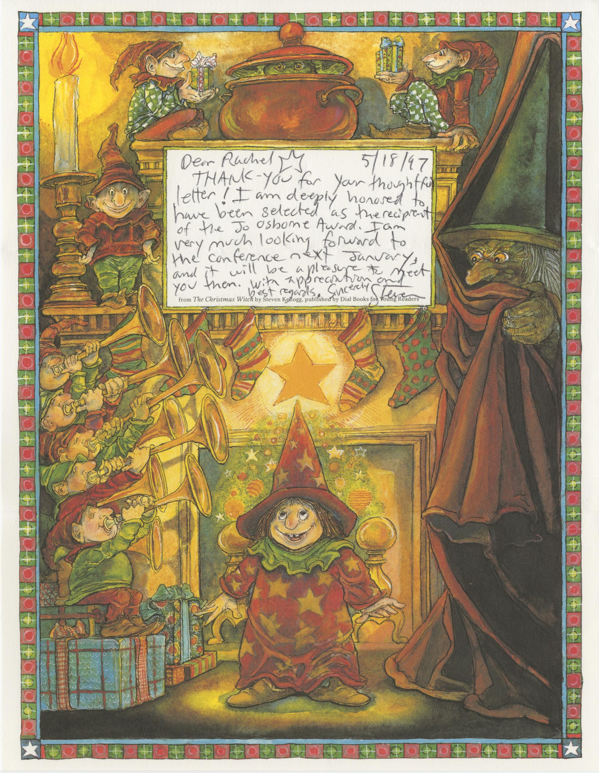 Note from Author Steven Kellogg to Rachel Alexander