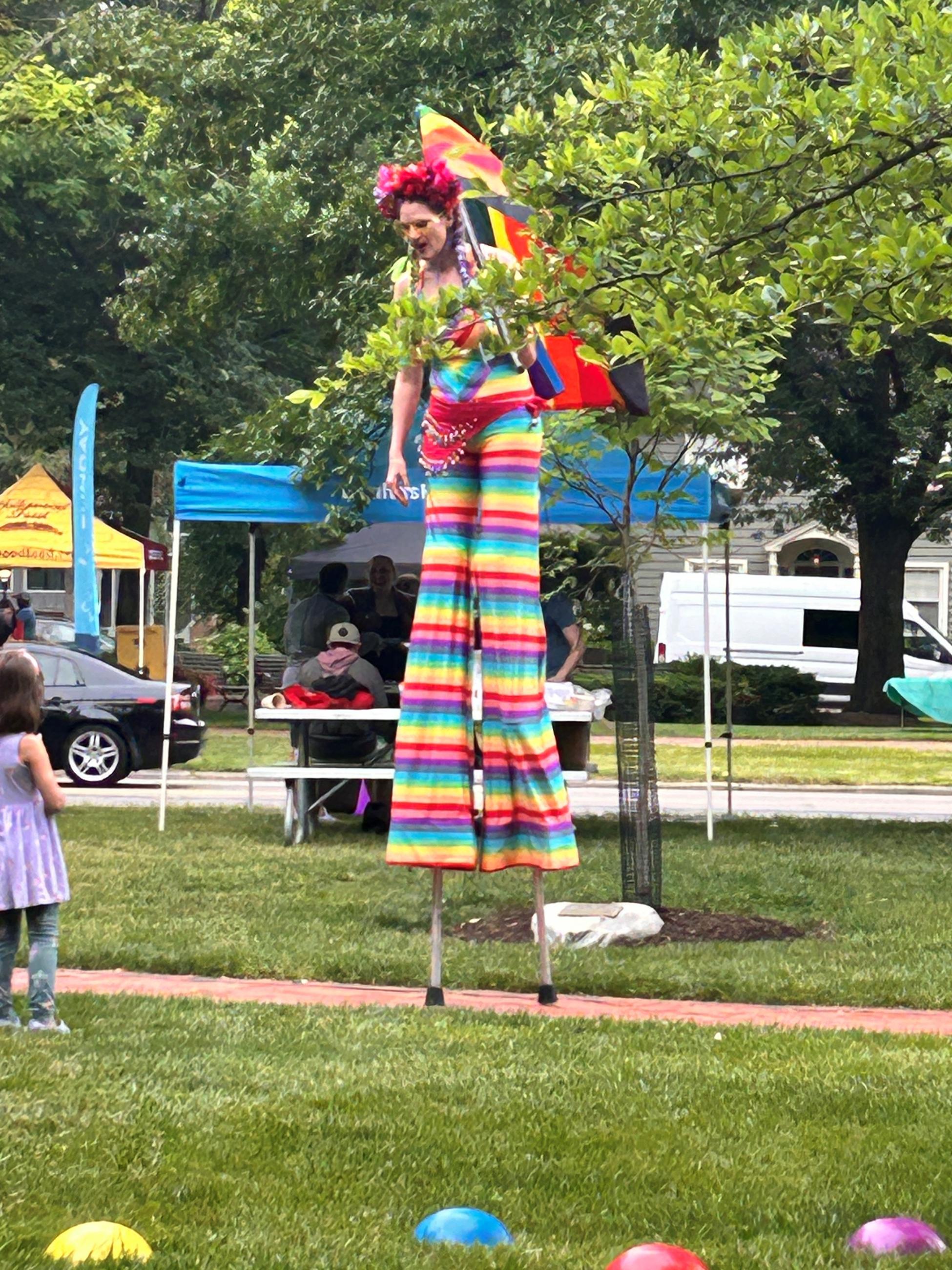 Performer on Stilts at the 2024 Worthington Pride Sunday Funday