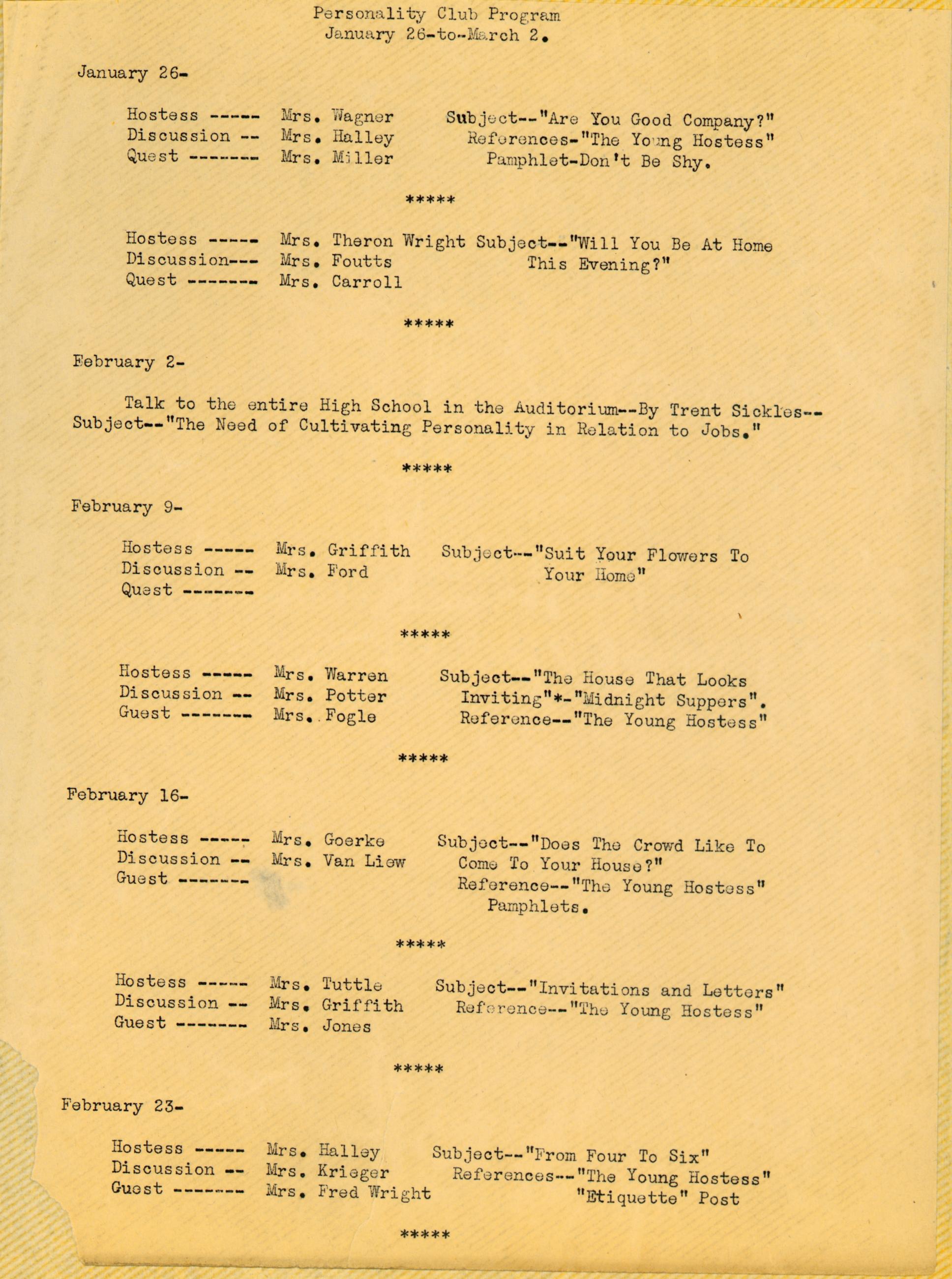 Personality Club Program