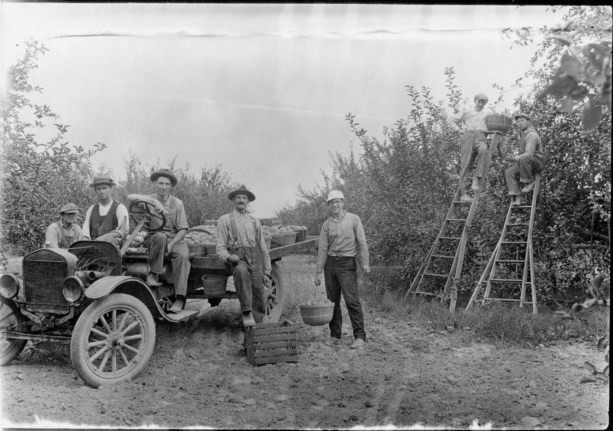 Photograph of Herman Wagner, Frame Brown and Other Workers at the Brown Fruit Farm