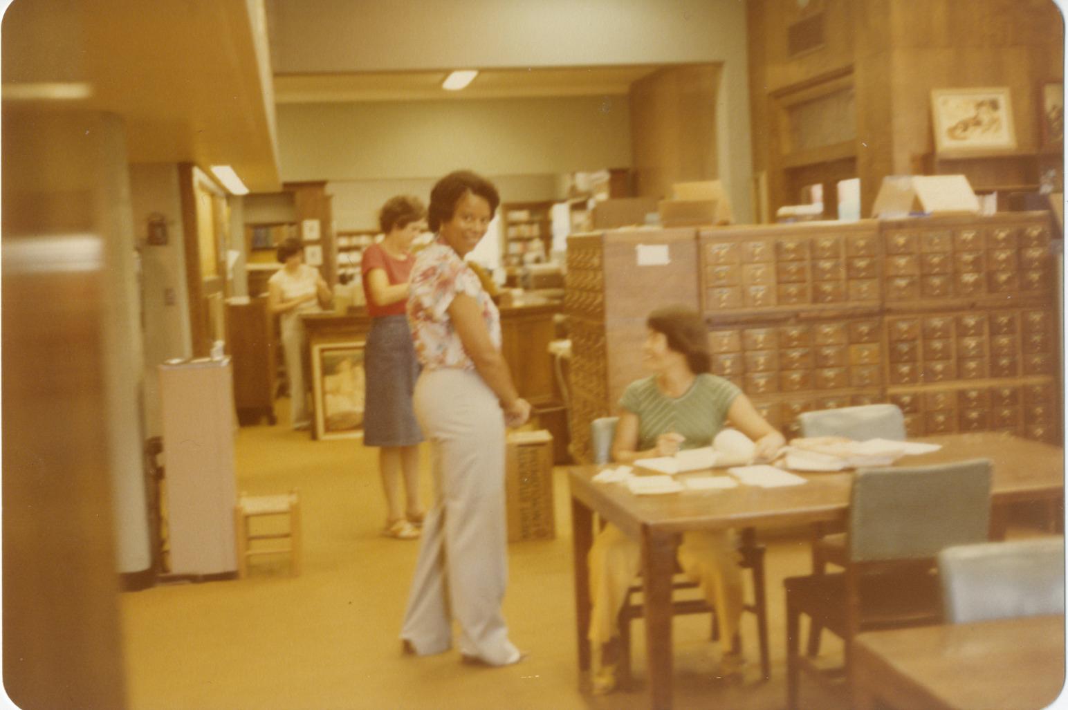 Photograph of Library Staff Members BeBe Daniels and Young Sook Lim at the Worthington Public Library, 752 High Street