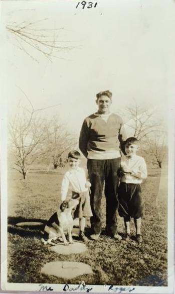 Photograph of Murrin, Roger and Bernard (Brownie) Cellar at the Brown Fruit Farm
