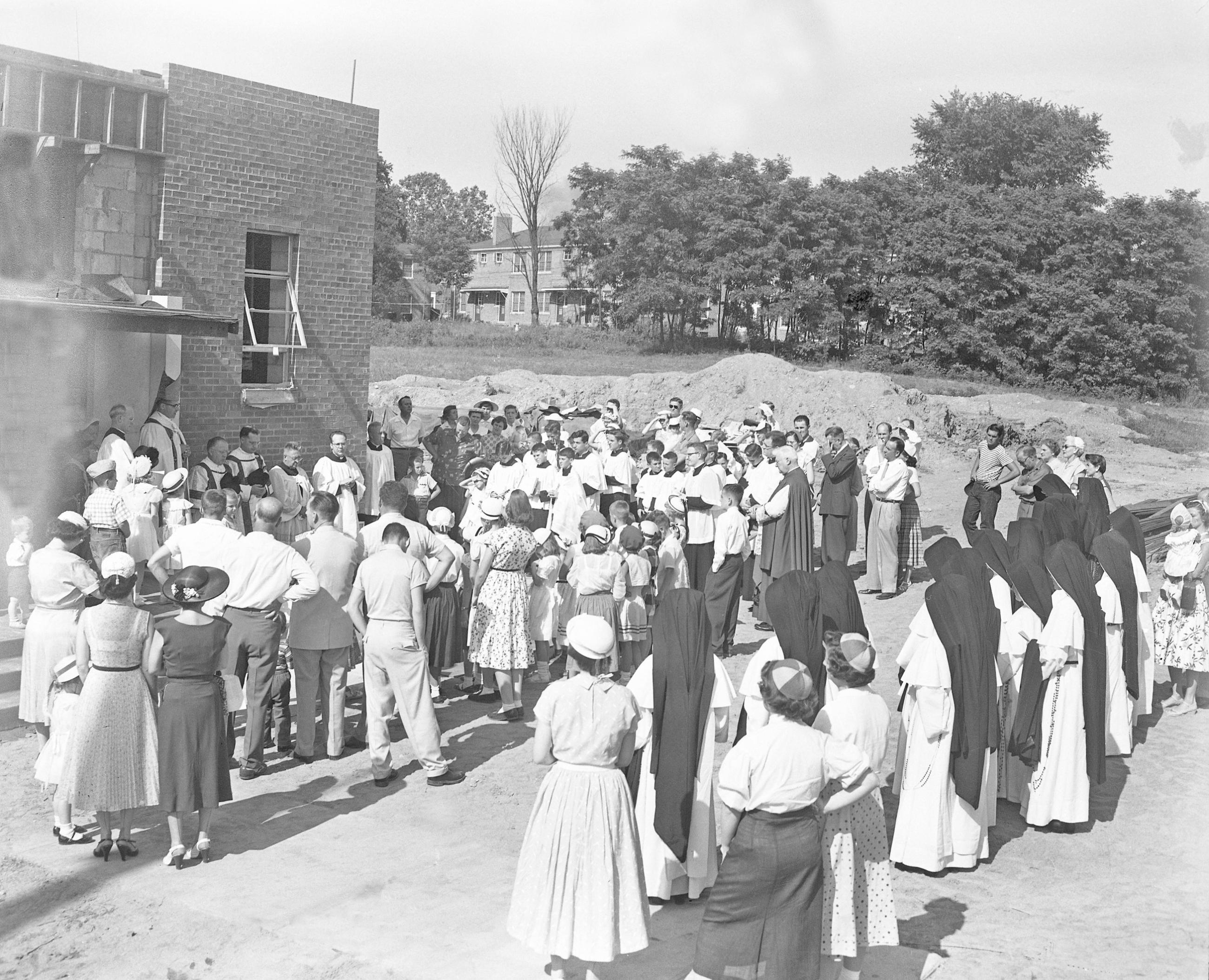 Photograph of the Crowd at the Cornerstone and Time Capsule Installation at St. Michael's School, 1954