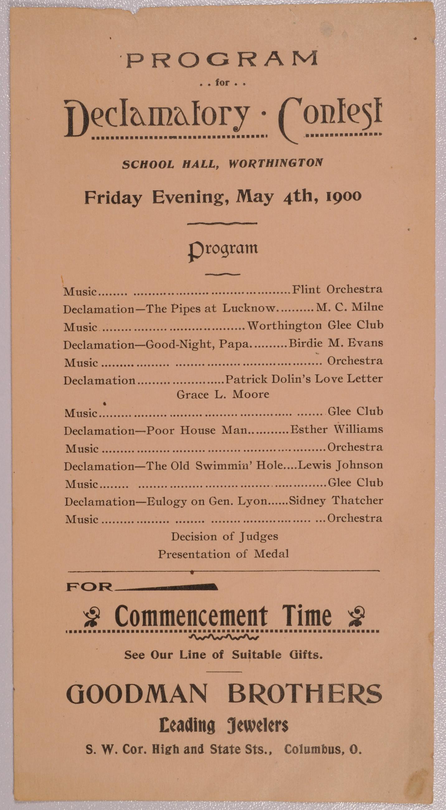 Program for Declamatory Contest