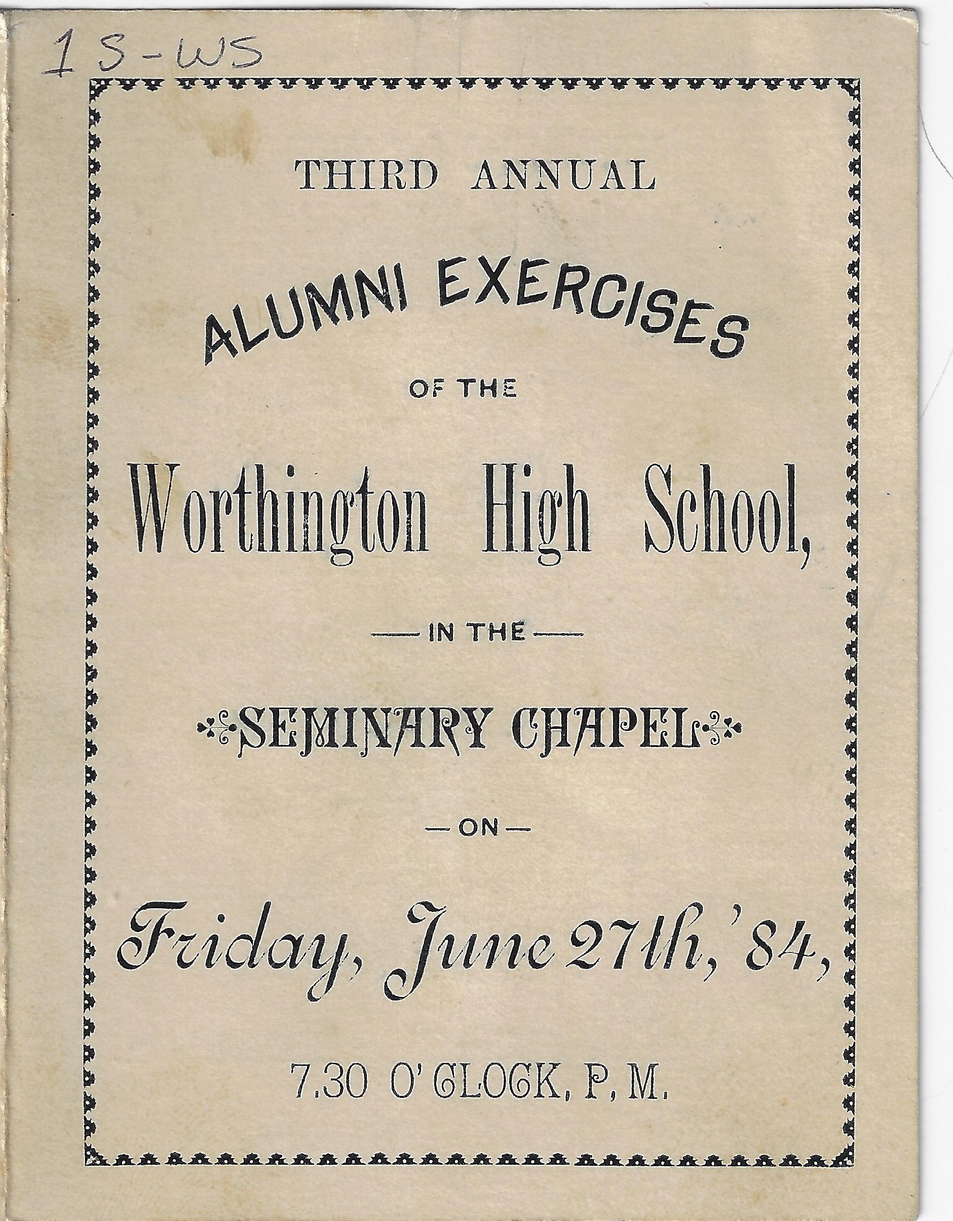 Program for Worthington High School Alumni Exercises, 1884