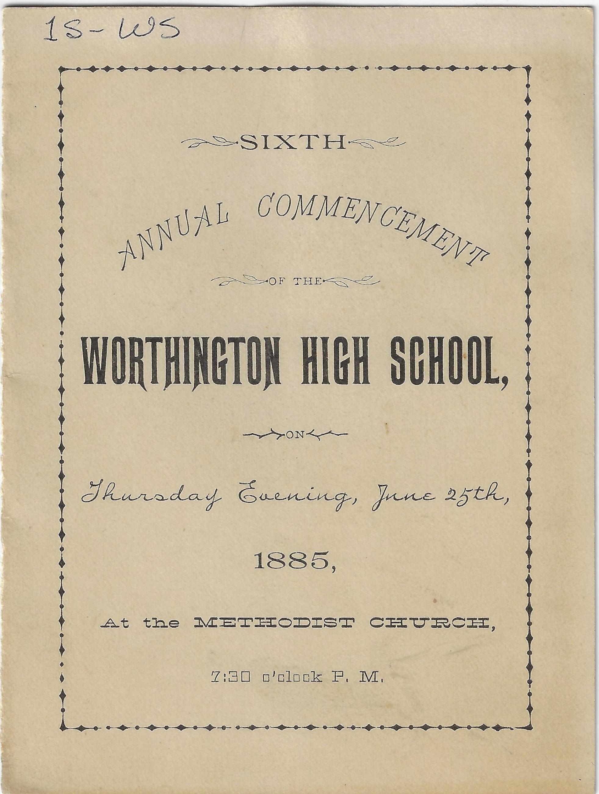 Program for Worthington High School Commencement, 1885