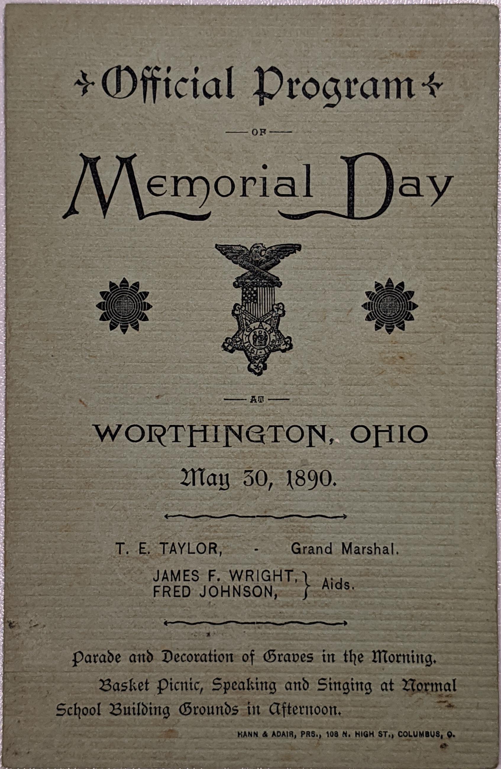 Program from Memorial Day, 1890