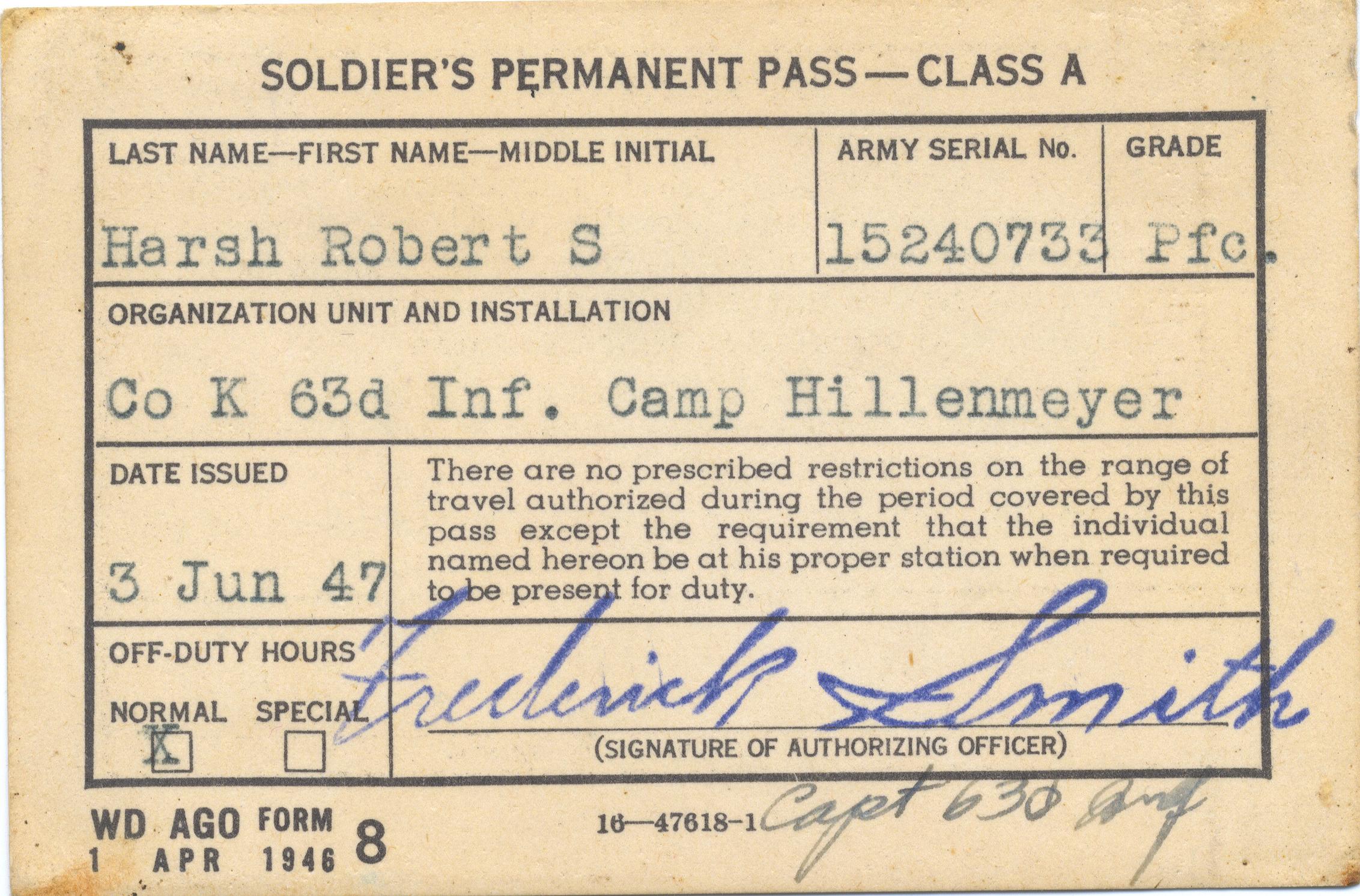 Soldier's Permanent Pass