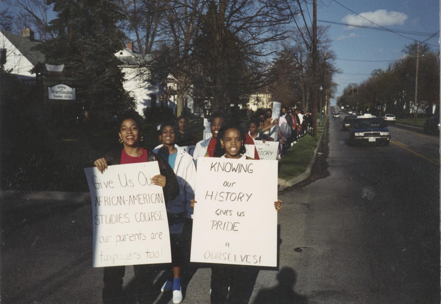 Students Marching on Dublin-Granville Road for African-American Studies Course