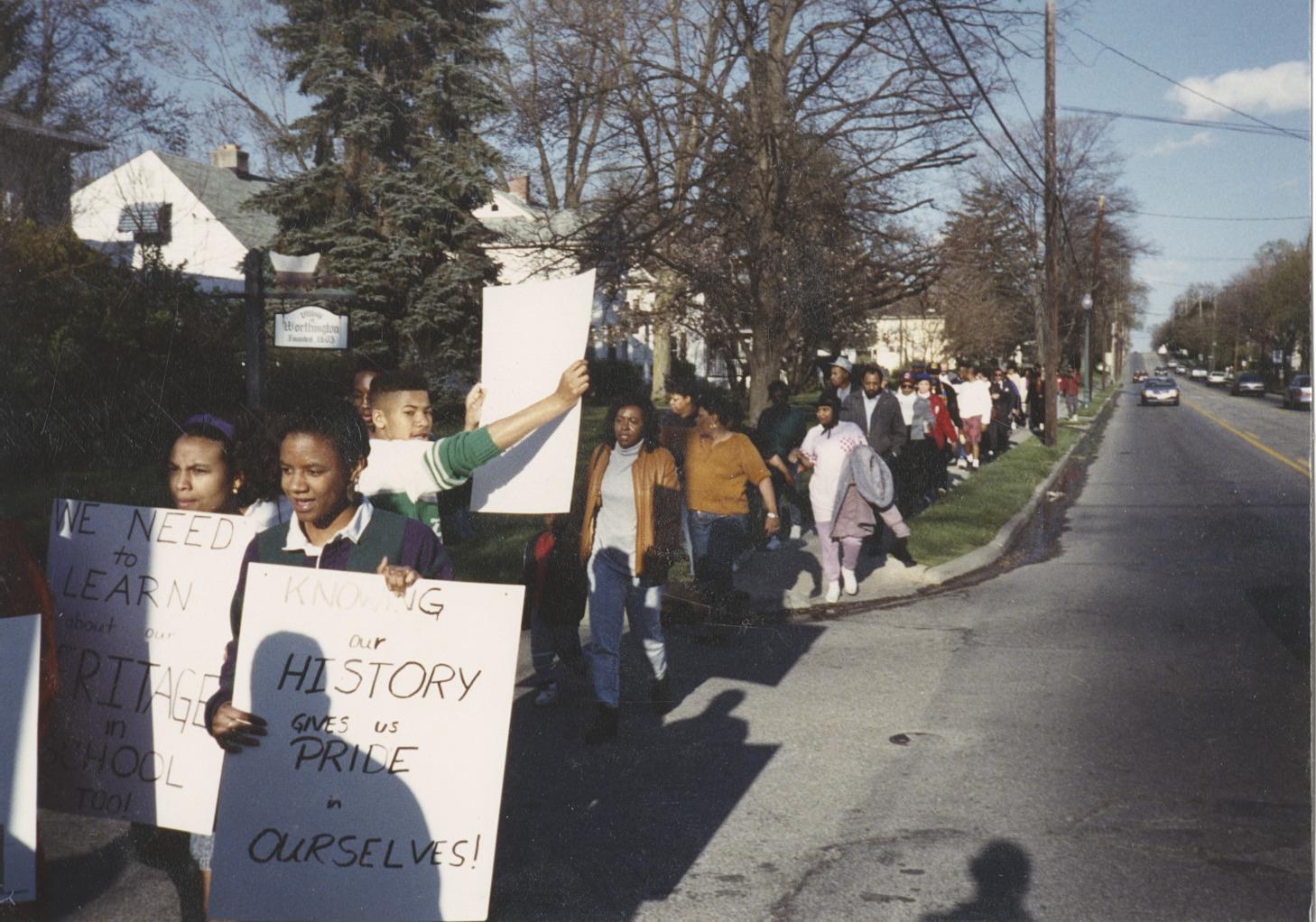 Students Marching on E. Dublin-Granville Road for African-American Studies Course