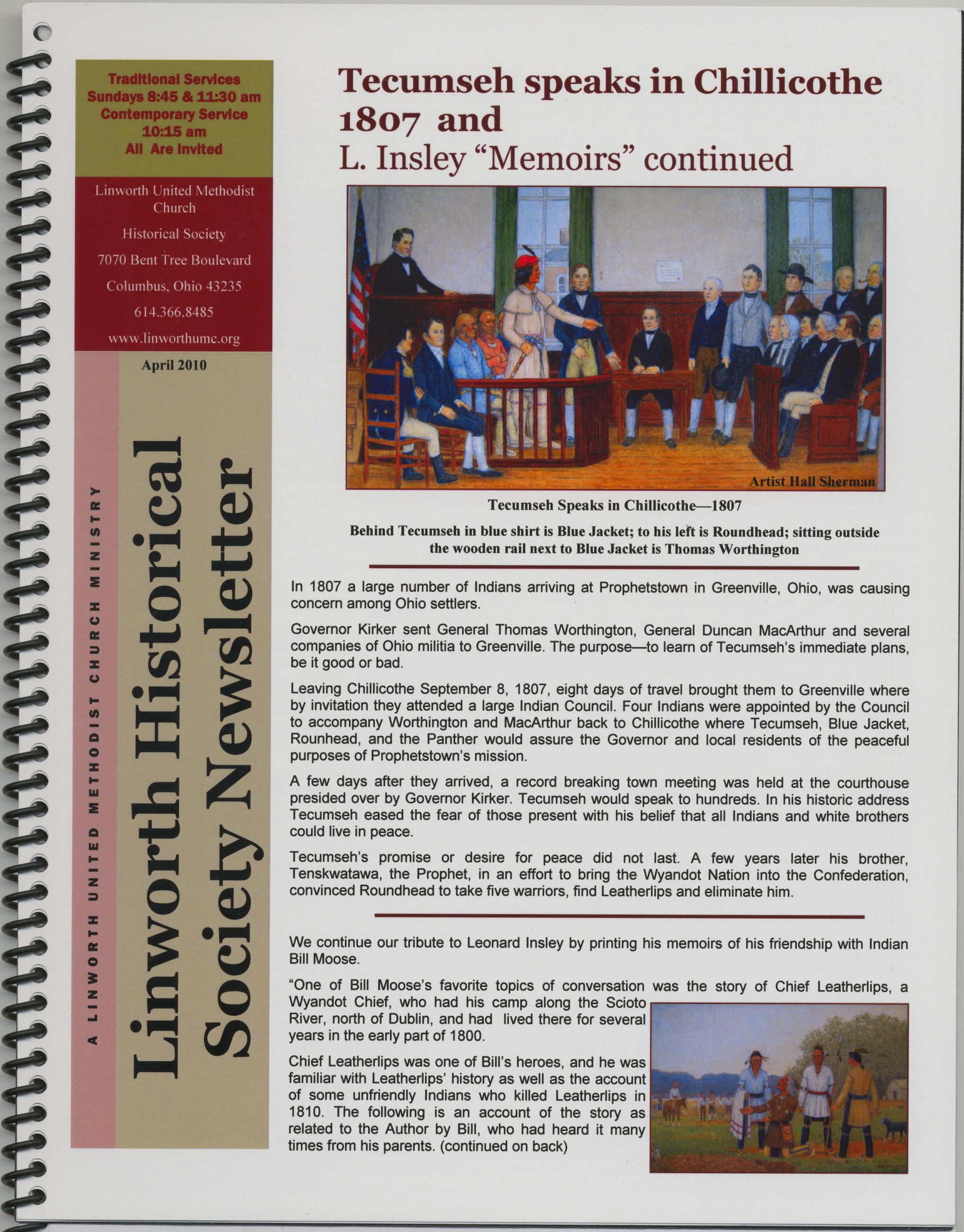 Tecumseh Speaks in Chillicothe 1807 and  L. Insley "Memoirs" Continued