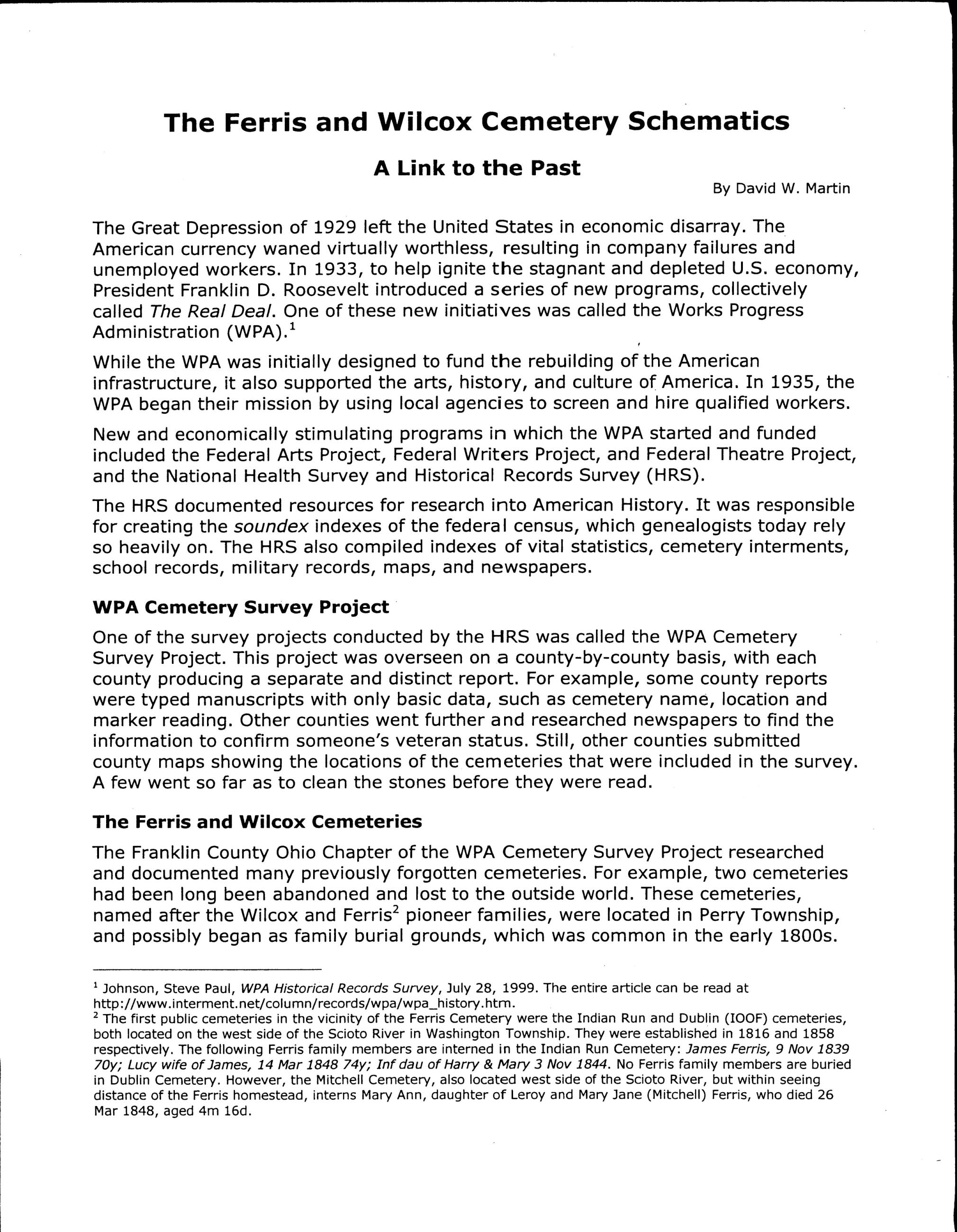 The Ferris and Wilcox Cemetery Schematics: A Link to the Past