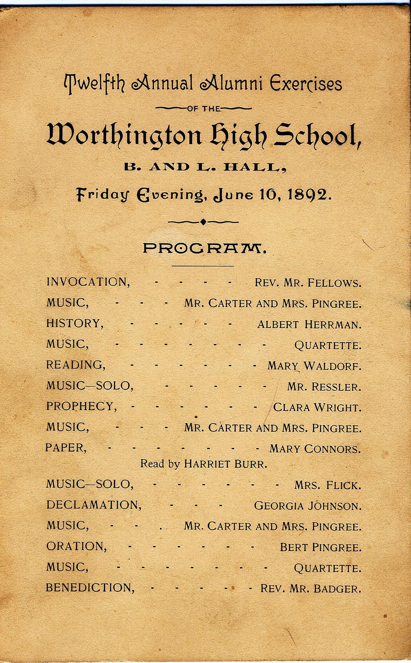 Worthington High School Alumni Exercises