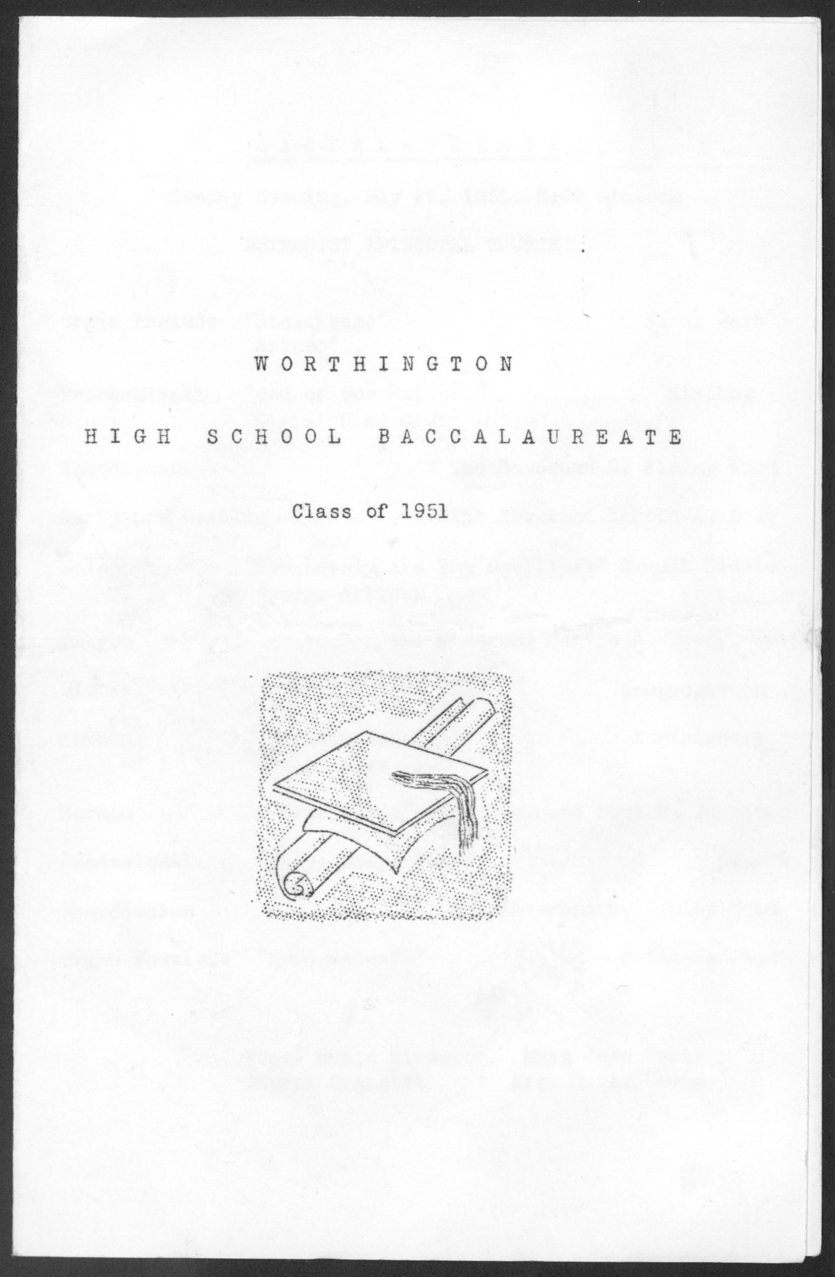 Worthington High School Baccalaureate: Class of 1951