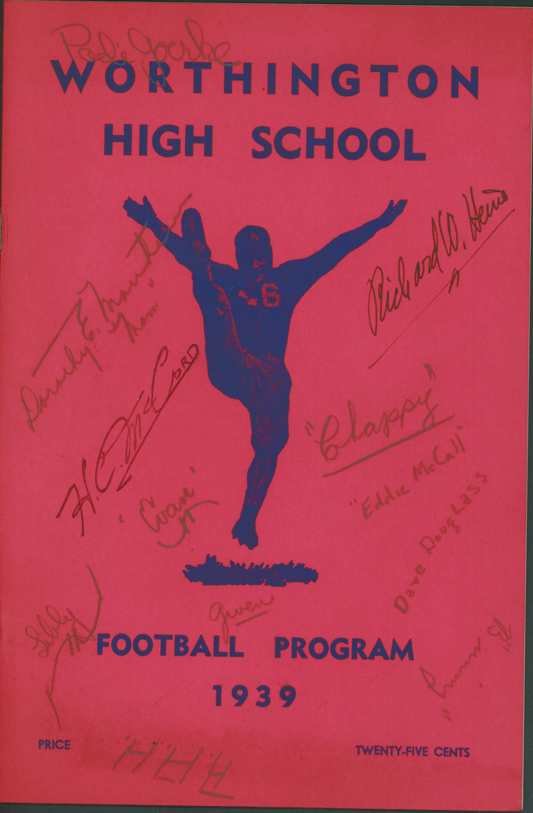 Worthington High School Football Program 1939