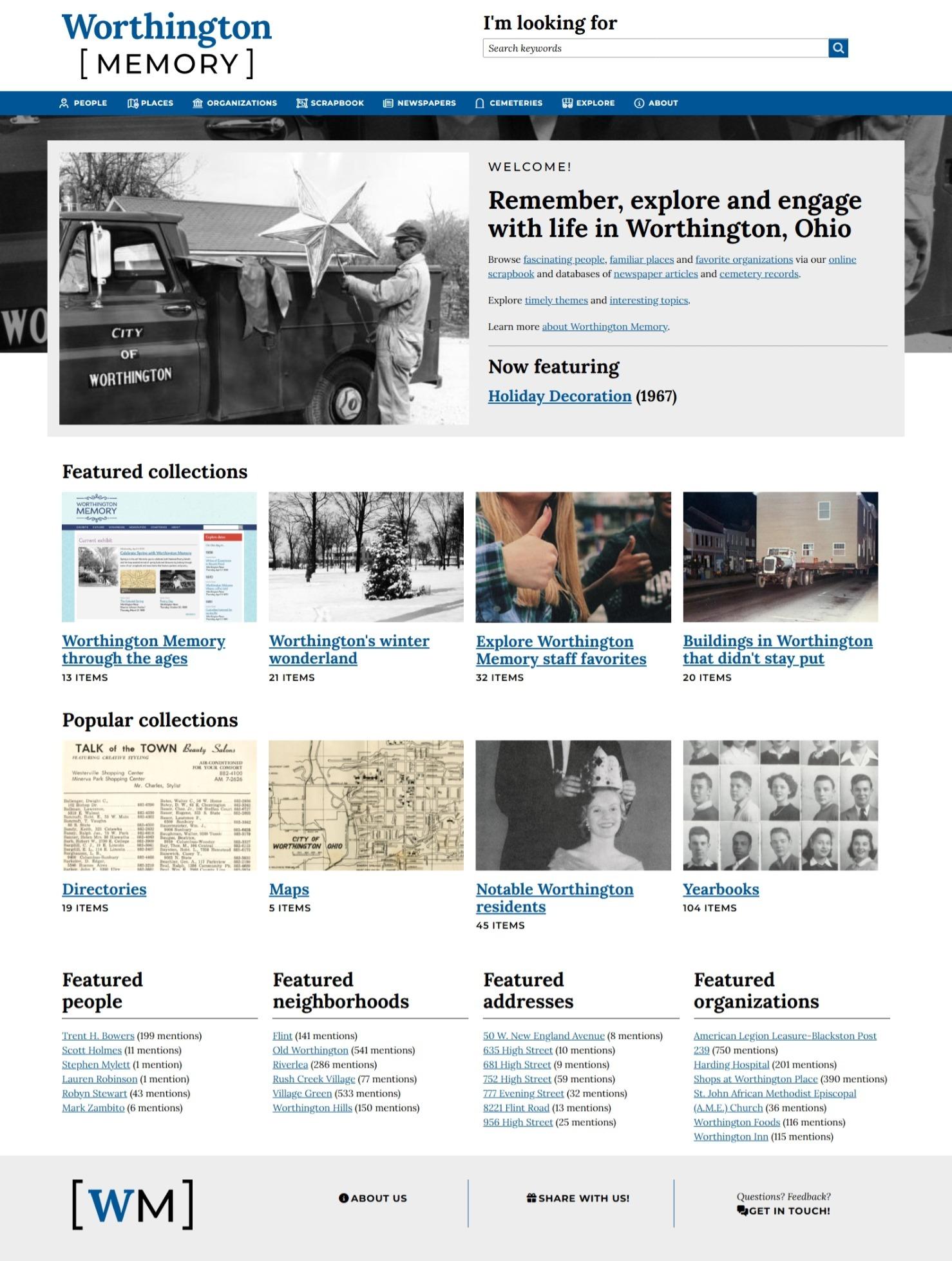 Screenshot of Worthington Memory Homepage, 2025