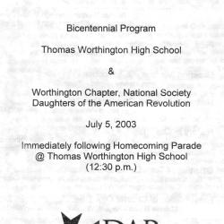 Bicentennial Program: Thomas Worthington High School and Worthington Chapter, National Society Daughters of the American Revolution