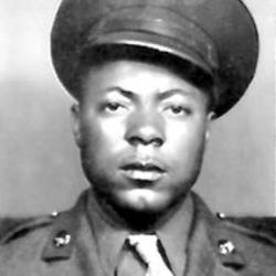Black and white portrait photo of Herbert McGee in Army uniform
