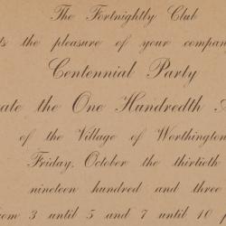 Invitation to the Fortnightly Club's Centennial Party