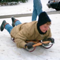 Leslie Fetzer Preparing to Sled Down "Devil's Hill" Sled Run