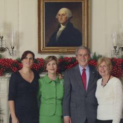 Photograph of Claire Shipman, First Lady Laura Bush, President George W. Bush and Jill Ensminger
