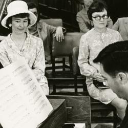 Photograph of Harpischordist and Audience at Worthington Public Library's National Library Week Celebration, 1968