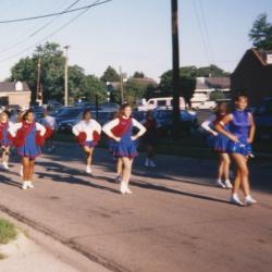 Photograph of Thomas Worthington High School Marching Band in Parade to Ribbon Cutting at Reopening of the Old Worthington Library