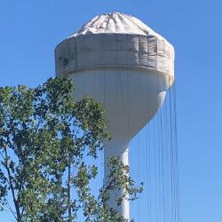 Photograph of the Worthington Hills Water Tower Repainted, Partially Covered by Tarp, 2020