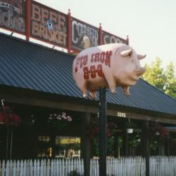 Pig Iron BBQ Restaurant, Pig Sign and Pink Jeep