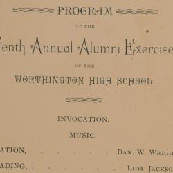 Program for Worthington High School Tenth Annual Alumni Exercises, 1889