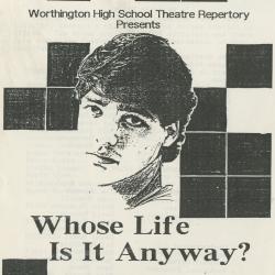 Program for the Worthington High School Production of "Whose Life is it Anyway"