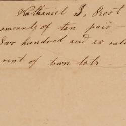 Receipt from Nathaniel Root to Orange Johnson for Taxes, Fence Rails, and Town Lot Rental