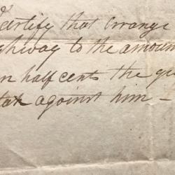 Receipt to Orange Johnson, As Agent for Nathaniel Root, from G.H. Griswold for $1 for One Day’s Work on Highway