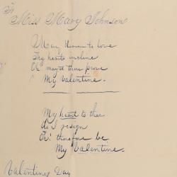 Valentine Poem Written to Mary Johnson from Unknown Writer