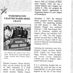 Worthington Chapter Marks Berg Grave