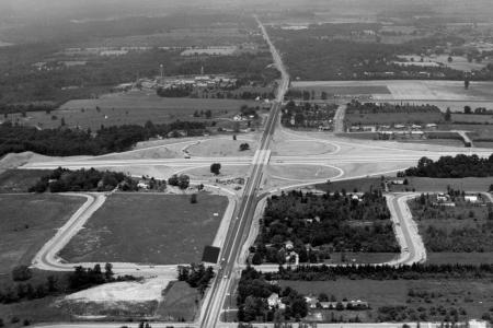 Aerial view of the construction of the 270 and US-23 interchange